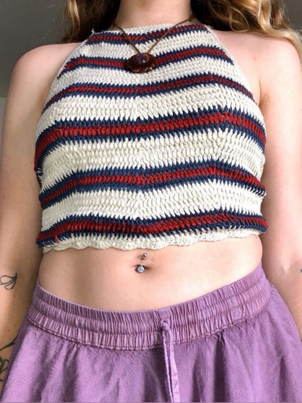 Charlotte Russe Striped Halter Knit Crop Top Size Medium